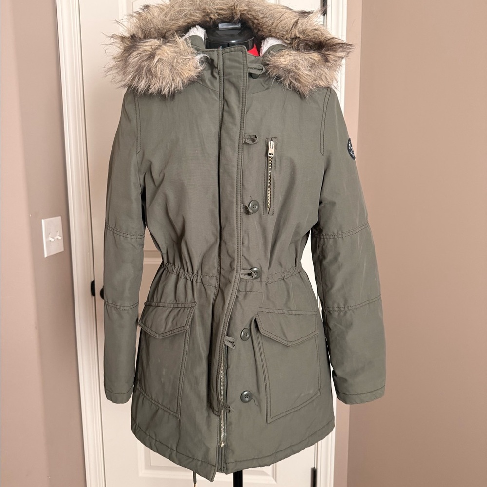 American Eagle Outfitters Green Parka with Faux Fur Hood